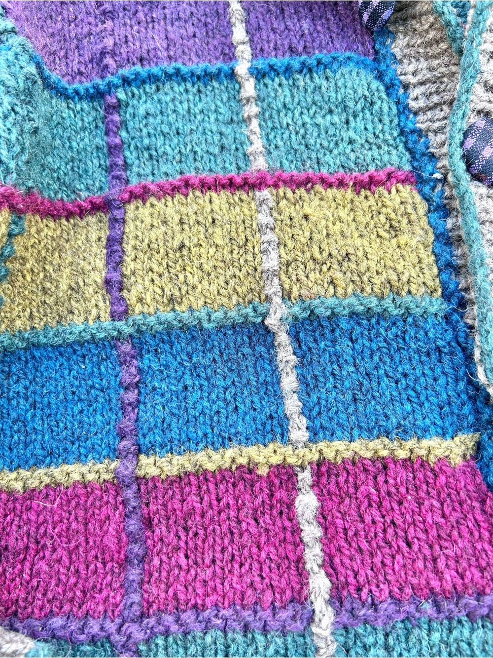 Artisan patchwork vibe boho wool knit sweater w cottagecore country prairie vibe - Picture 14 of 16